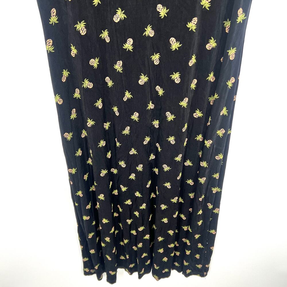 Coldwater Creek Size L Large Black Slinky Maxi Dress Tropical Pineapple Print - Picture 3 of 7